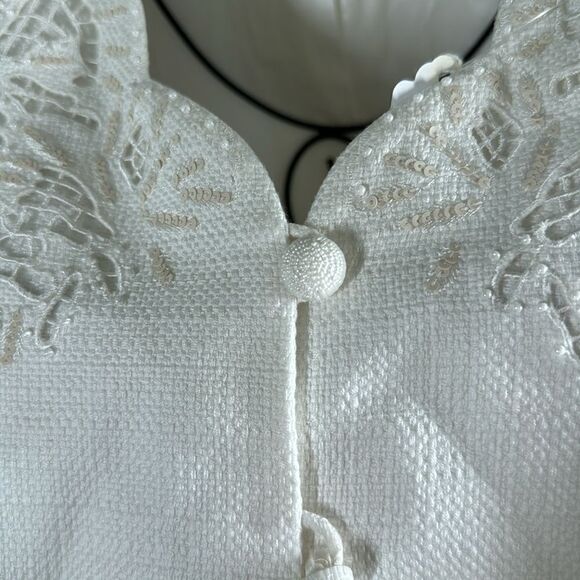 Kasper White suit vintage button top & skirt lined pearl buttons Small Retro Y2K - Picture 14 of 16